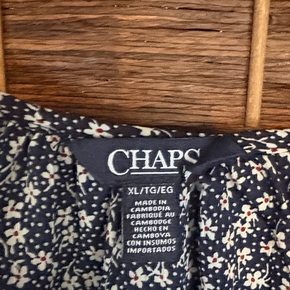 Chaps Navy Blue Floral Peasant Blouse - Picture 2 of 7